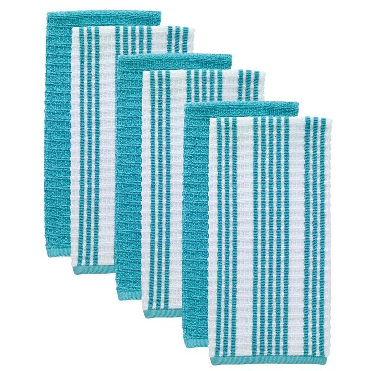 T-Fal Breeze Solid and Stripe Waffle Cotton Terry Kitchen Dish Towel (Set of 6)