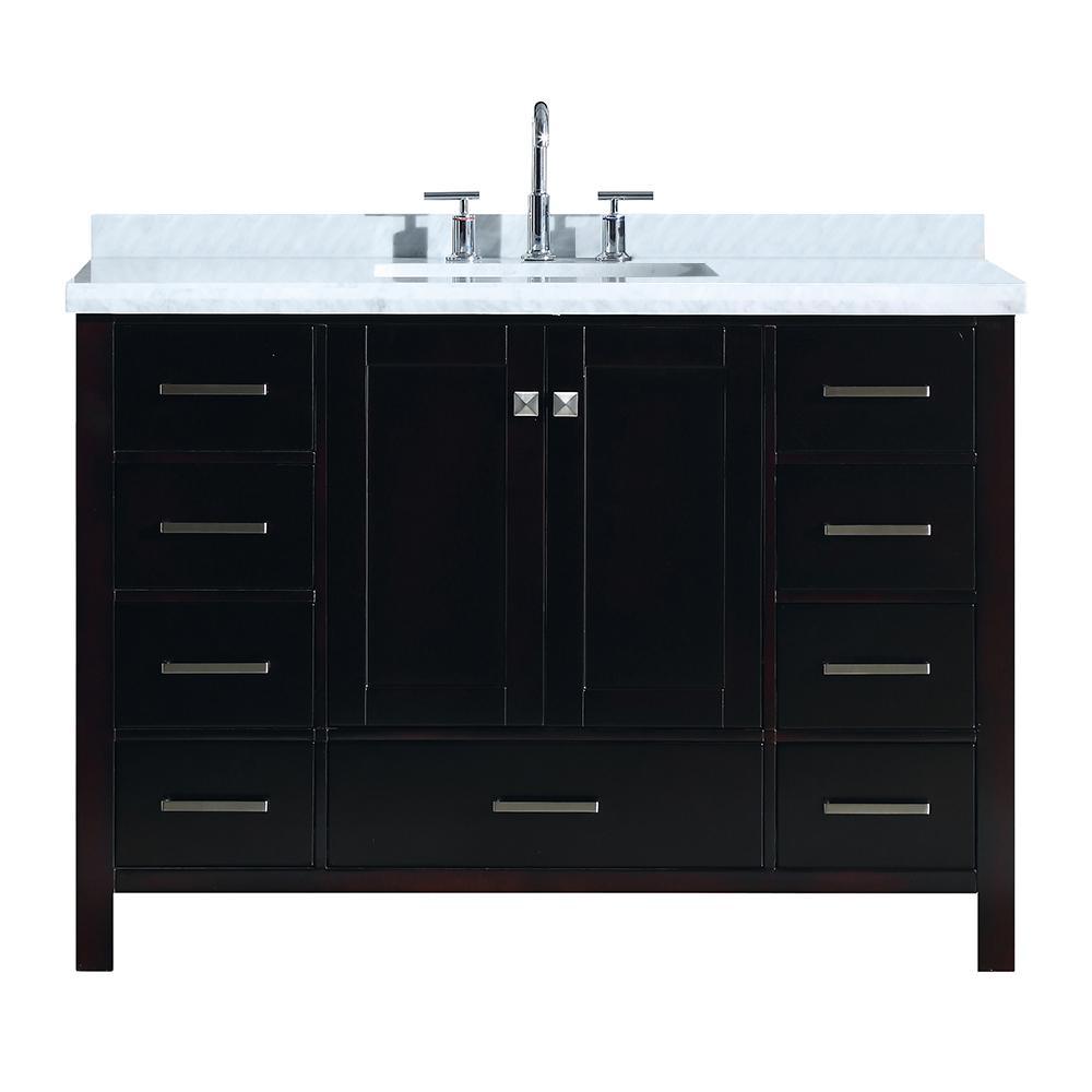 Cambridge 55 in. Bath Vanity in White with Marble Vanity Top in Carrara White with White Basin - Super Arbor