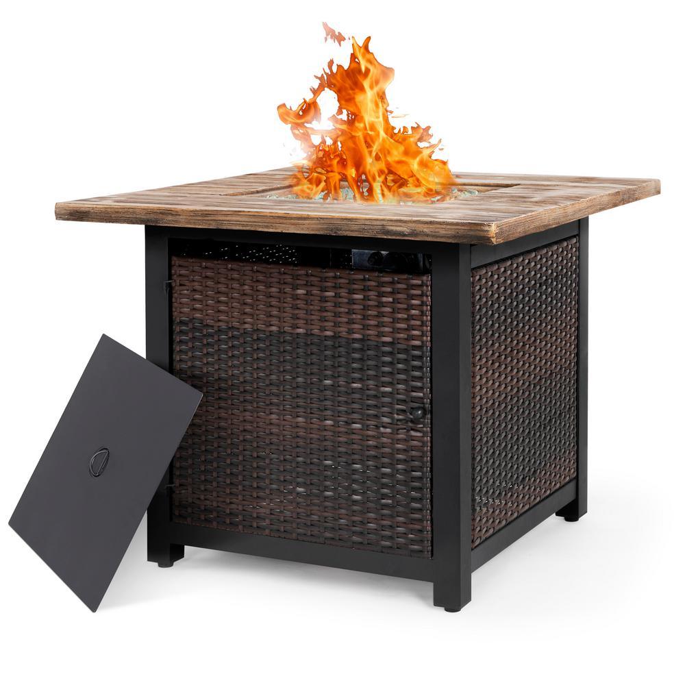 34 in. x 26 in. H 50,000 BTU Square PE Rattan Outdoor Propane Gas Fire Pit Table - Super Arbor