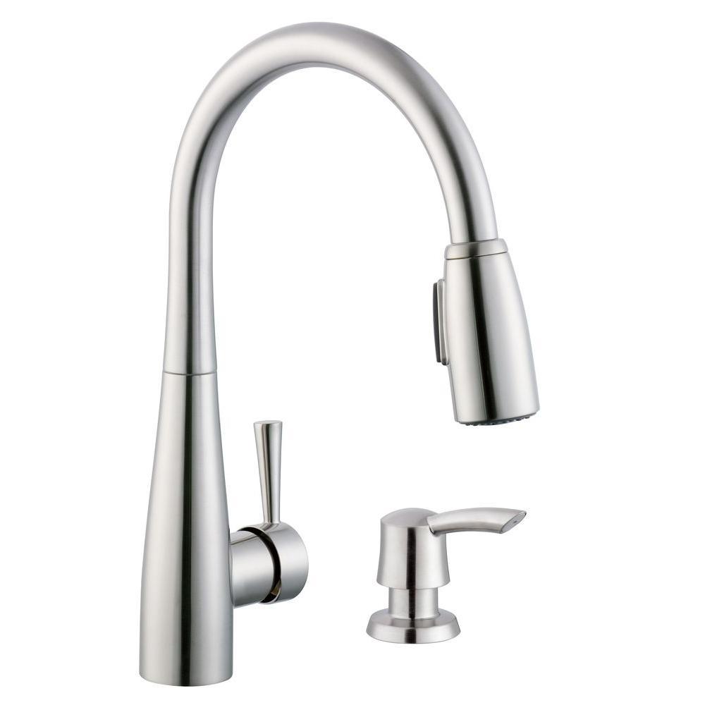 900 Series Single-Handle Pull-Down Sprayer Kitchen Faucet with Soap Dispenser in Stainless Steel - Super Arbor