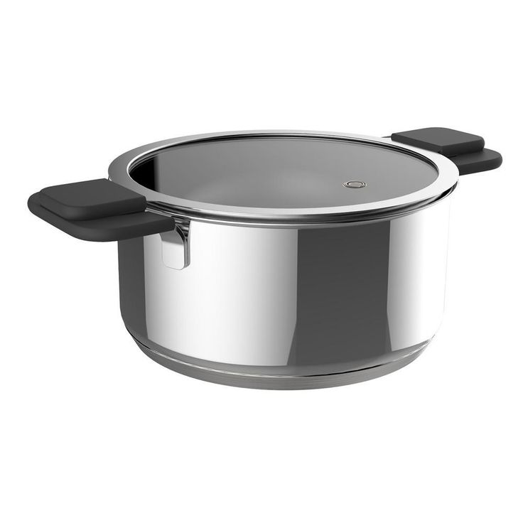 6-Piece Stainless Steel Inductive Pot Set with Straining and Hands-Free Glass Lids