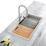 All-in-One Drop-In Stainless Steel 27 in. 4-Hole Single Bowl Kitchen Workstation Sink with Faucet and Accessories