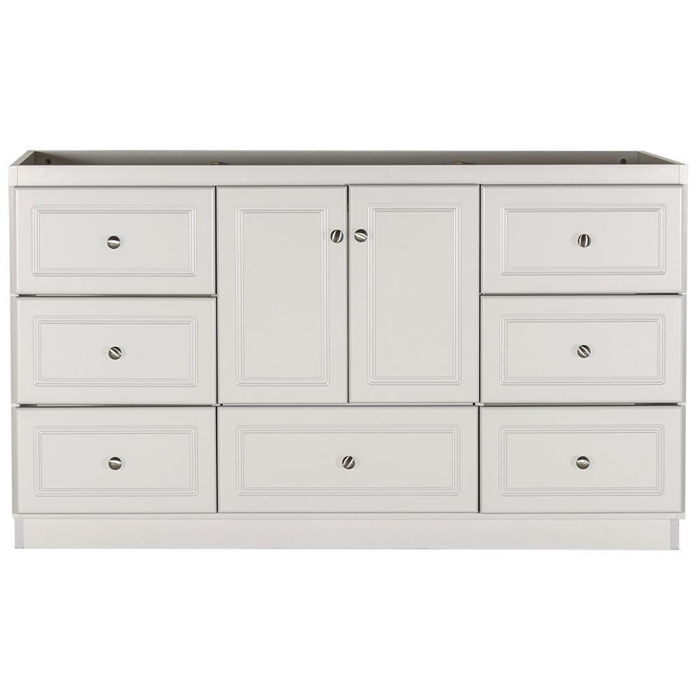 Ultraline 60 in. W x 21 in. D x 34.5 in. H Vanity for Center Basin Cabinet Only in Satin White - Super Arbor