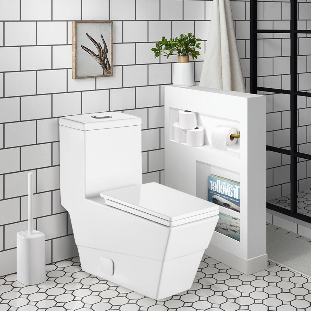 12 in. Rough-In 1-Piece 1.28 GPF Single Flush Square Toilet in White, Seat Included - Super Arbor