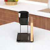 Black Stainless Steel Utensil and Cutlery Rack Kitchen Organizer Drip Tray Knife Storage Block with Cutting-board Holder