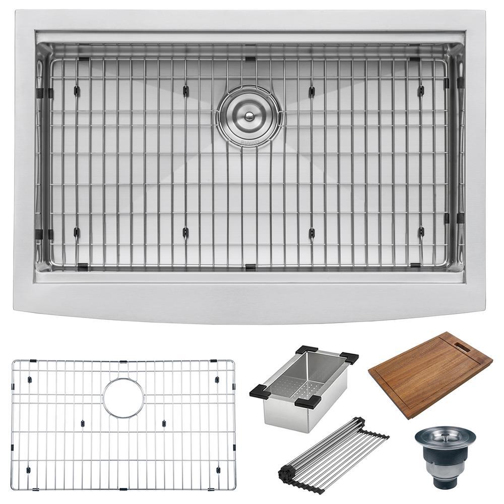 Apron-Front Stainless Steel 36 in. 16-Gauge Workstation Single Bowl Farmhouse Kitchen Sink - Super Arbor