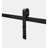 137.75 in. Black Solid Steel Barn Door Hardware Kit for Double Wood Doors with Adjustable Floor Guides (2-Piece Rails) - Super Arbor