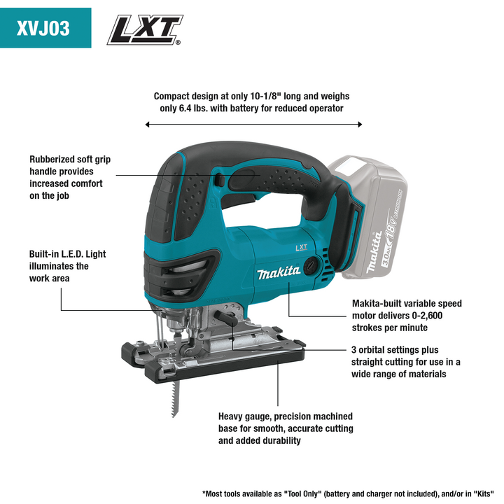 Makita 18V LXT Lithium‑Ion Cordless Jig Saw, Tool Only (XVJ03Z)