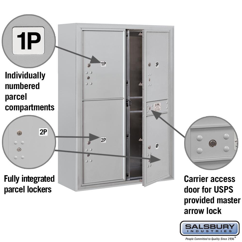 3800 Horizontal Series 4-Parcel Locker Surface Mount Mailbox - Super Arbor