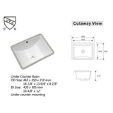 LORDEAR 18.25 in. Undermount Vessel Sink Modern in Pure White Rectangle Porcelain Ceramic Lavatory Vanity Bathroom Sink