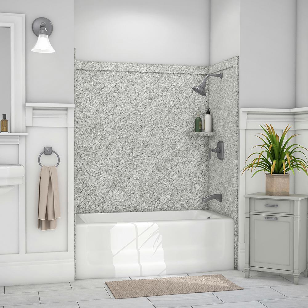Elite 32 in. x 60 in. x 60 in. 9-Piece Easy Up Adhesive Tub Surround in Calacatta White - Super Arbor