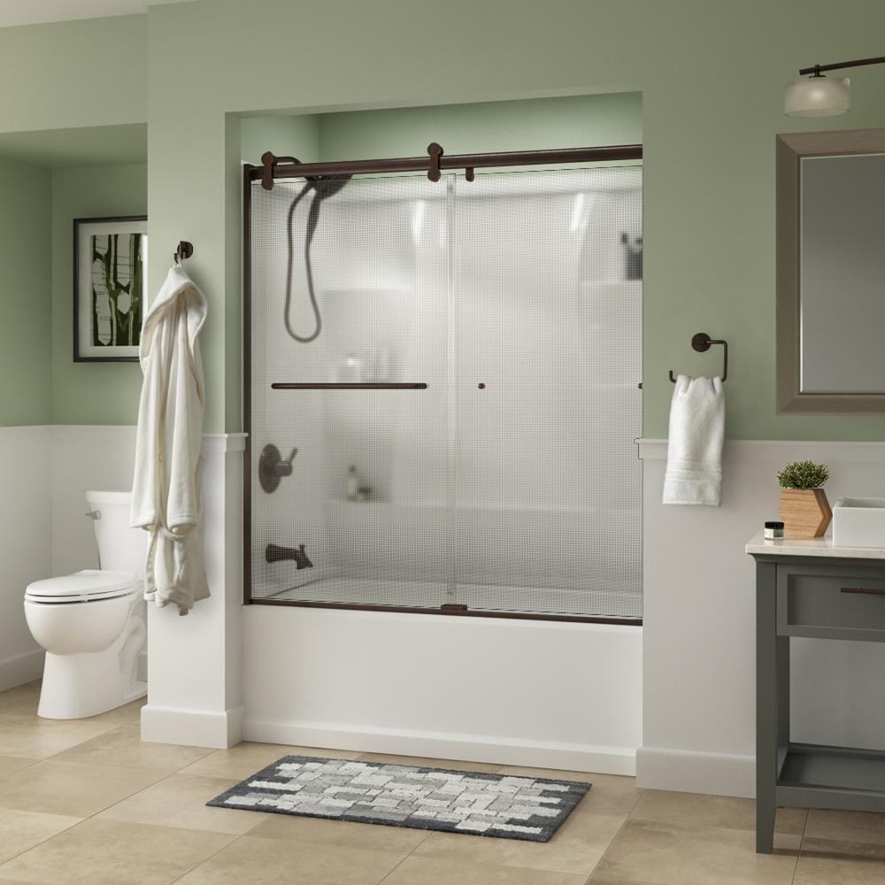 Simplicity 60 x 58-3/4 in. Frameless Contemporary Sliding Bathtub Door in Nickel with Rain Glass - Super Arbor