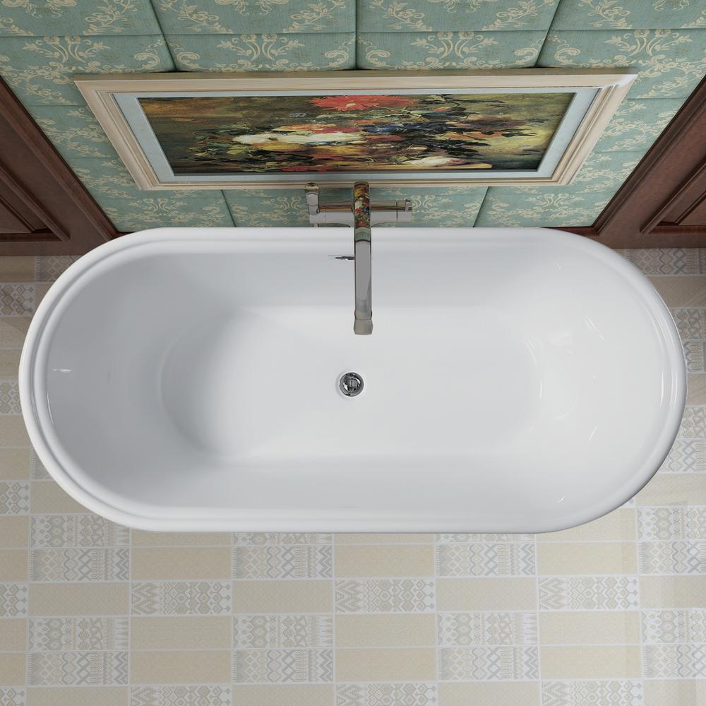 Versailles 59 in. Acrylic Flatbottom Freestanding Bathtub in White - Super Arbor