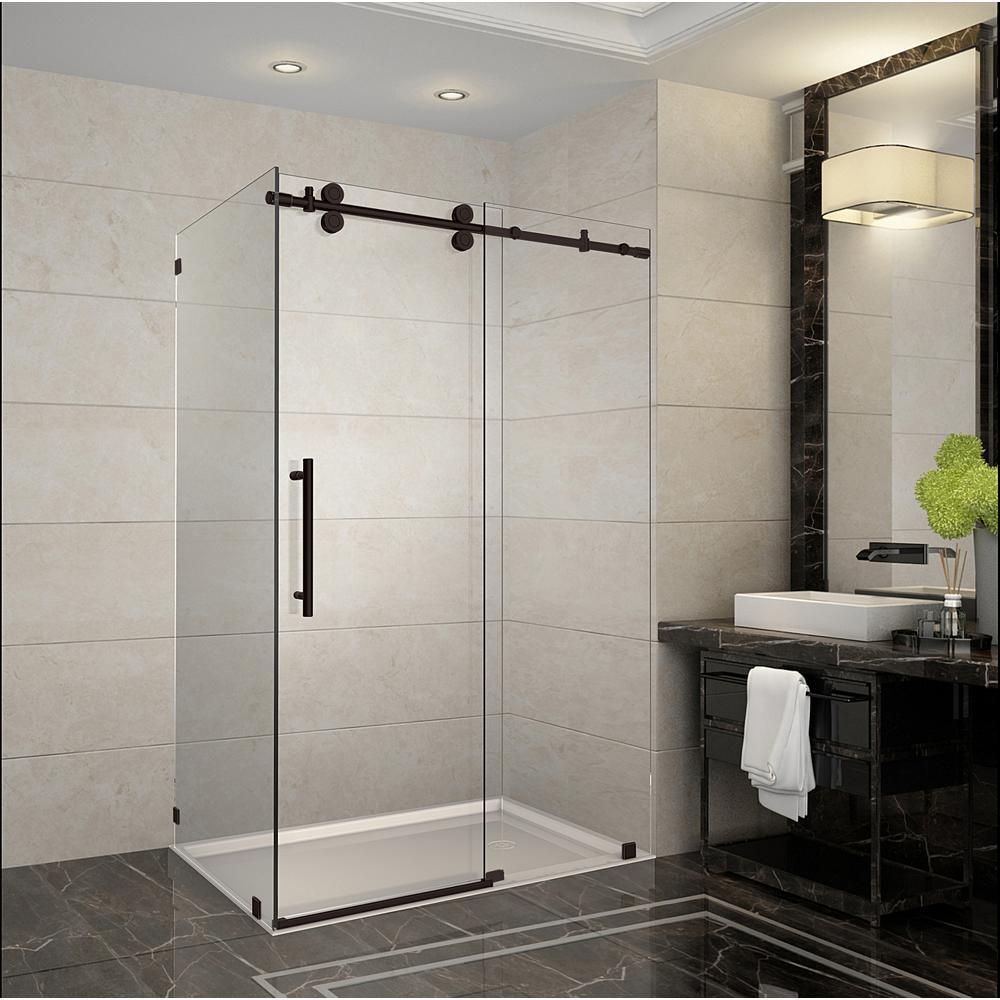 Langham 44 in. - 48 in. x 33.8125 in. x 75 in. Frameless Corner Sliding Shower Door in Matte Black - Super Arbor