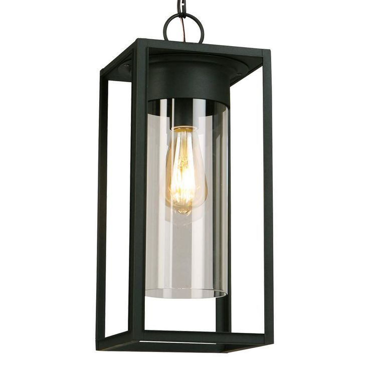 Walker Hill 7.36 in. W x 17.63 in. H 1-Light Matte Black Outdoor Hanging Pendant Light with Clear Glass