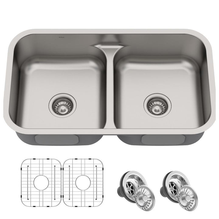 Premier Undermount Stainless Steel 32 in. 16-Gauge 50/50 Double Bowl Kitchen Sink - Super Arbor