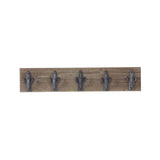 Brown Wood Wall Hook Rack with Black Iron Cactus Hooks