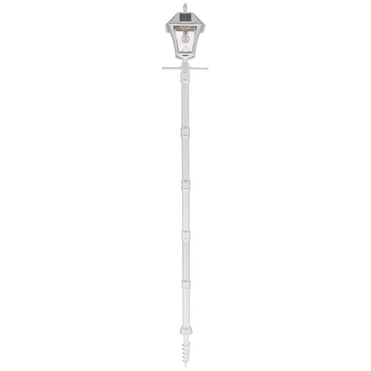 Baytown II Bulb White Resin Solar Warm-White Integrated LED Outdoor Post Light and Lamp Post with EZ-Anchor Base