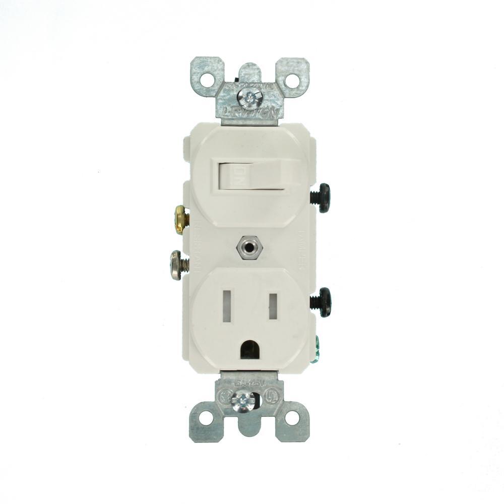 15 Amp Tamper-Resistant Combination Switch and Outlet, White - Super Arbor