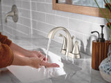 Moen Oxby Spot Resist Brushed Nickel 2-handle 4-in Centerset WaterSense Bathroom Sink Faucet with Drain