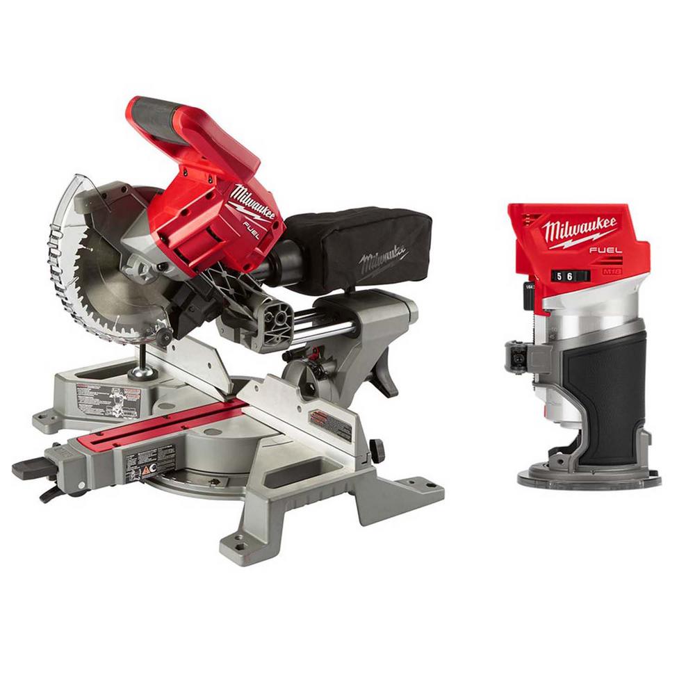 M18 FUEL 18-Volt Lithium-Ion Brushless 7-1/4 in. Cordless Dual Bevel Sliding Compound Miter Saw with Compact Router - Super Arbor