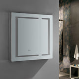 Spazio 30 in. W x 30 in. H Recessed or Surface Mount Medicine Cabinet with LED Lighting and Mirror Defogger