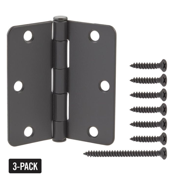 3-1/2 in. and 1/4 in. Radius Matte Black Smooth Action Hinge (3-Pack)