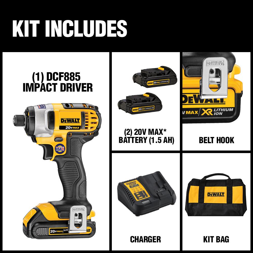 20-Volt MAX Lithium-Ion Cordless 1/4 in. Impact Driver with (2) Batteries 1.5Ah, Charger and Tool Bag - Super Arbor