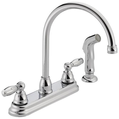 Peerless Chrome 2-Handle Deck-Mount High-Arc Handle Kitchen Faucet (Deck Plate Included)