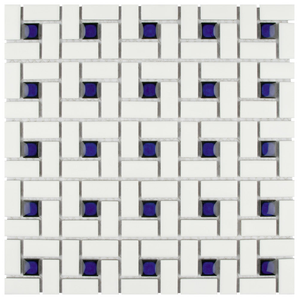 Merola Tile Spiral Blue and White 12-1/2 in. x 12-1/2 in. x 6 mm Porcelain Mosaic Tile (11.07 sq. ft. / case)