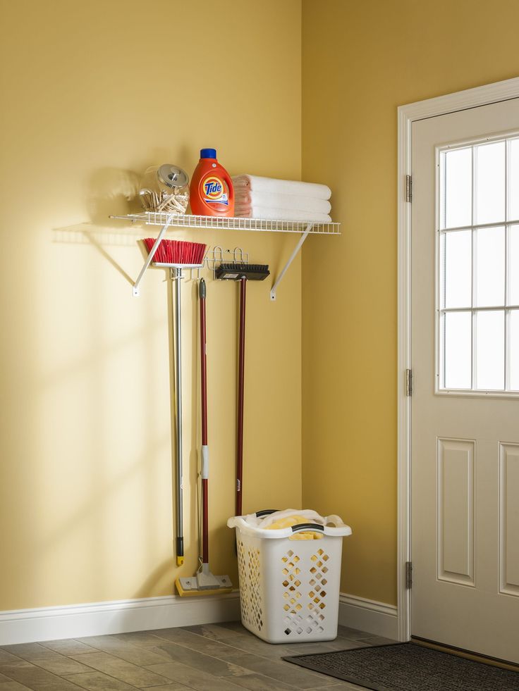 Style Selections 16-in W x 5.88-in H 1-Tier Door/Wall Mount Metal Mop and Broom Holder