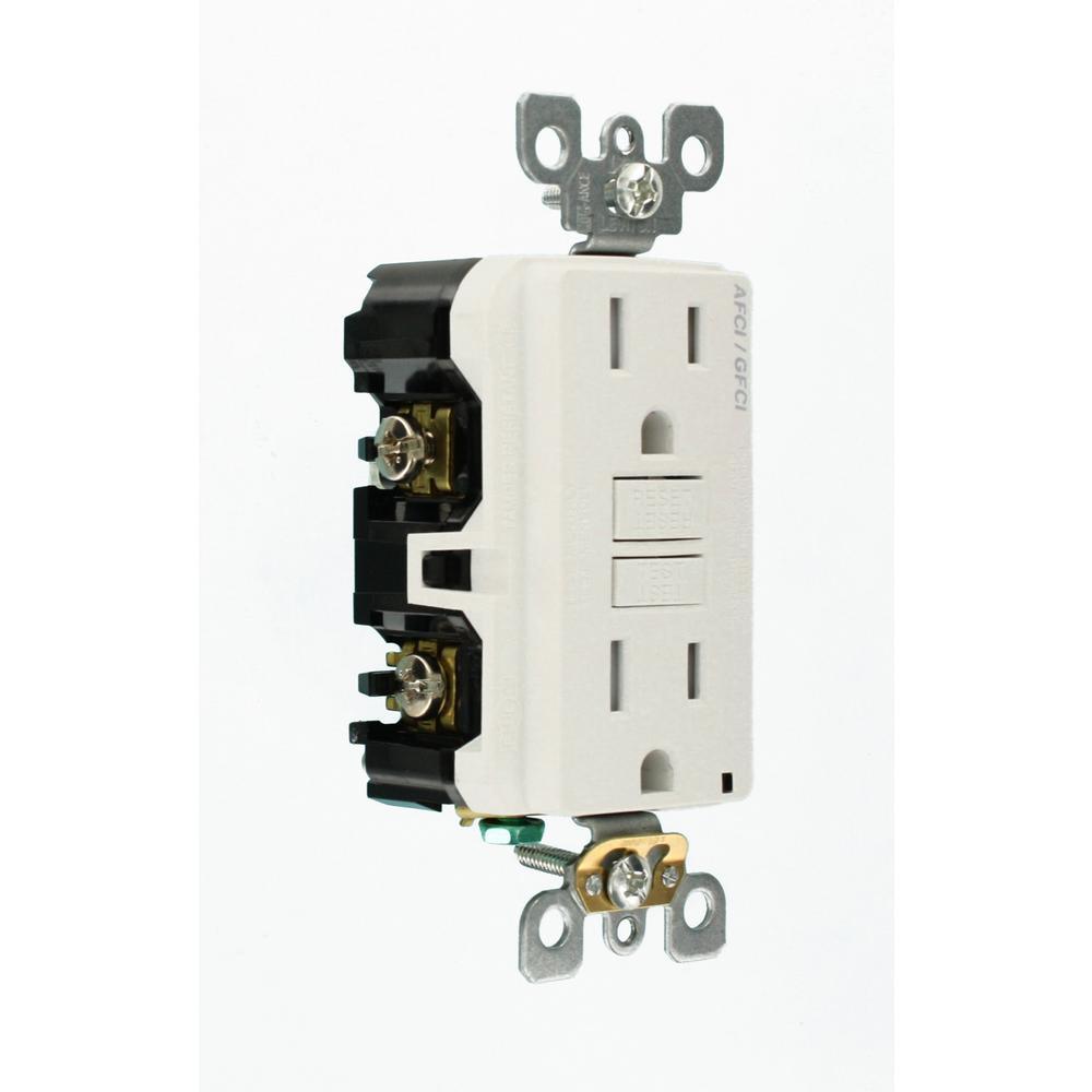 15 Amp 125-Volt Duplex Self-Test SmartlockPro Tamper Resistant AFCI/GFCI Dual Function Outlet, White - Super Arbor