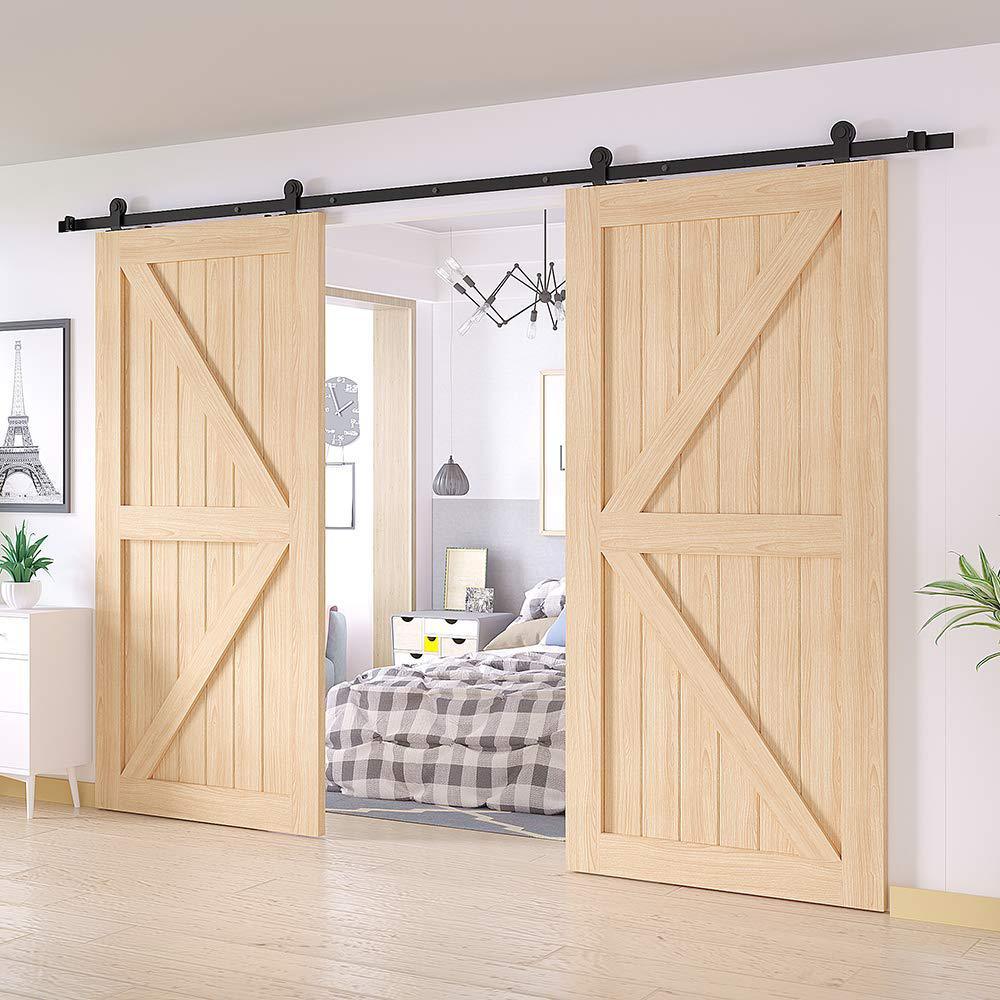 9 ft. /108 in. Top Mount Sliding Barn Door Hardware Track Kit for Double Doors with Non-Routed Floor Guide - Super Arbor