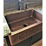 Ganku Farmhouse/Apron-Front Handmade Copper 33 in. Single Bowl Copper Kitchen Sink with Scroll Design