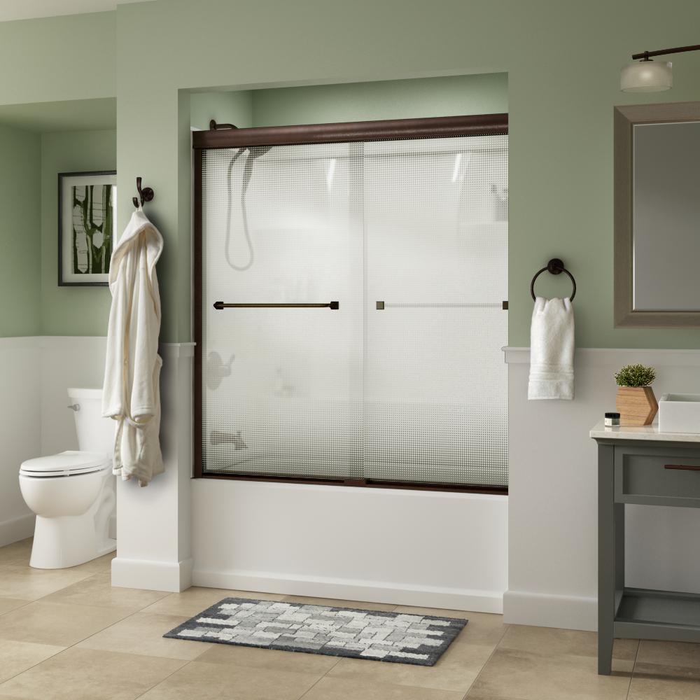 Everly 60 in. x 58-1/8 in. Traditional Semi-Frameless Sliding Bathtub Door in Bronze and 1/4 in. (6mm) Rain Glass - Super Arbor