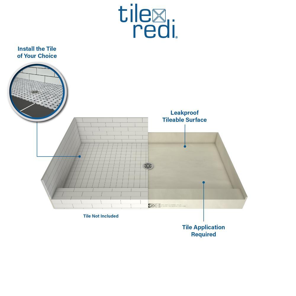 Redi Base 48 in. x 48 in. Double Threshold Shower Base with Center Drain and Polished Chrome Drain Plate - Super Arbor