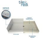 Redi Base 48 in. x 48 in. Double Threshold Shower Base with Center Drain and Polished Chrome Drain Plate - Super Arbor
