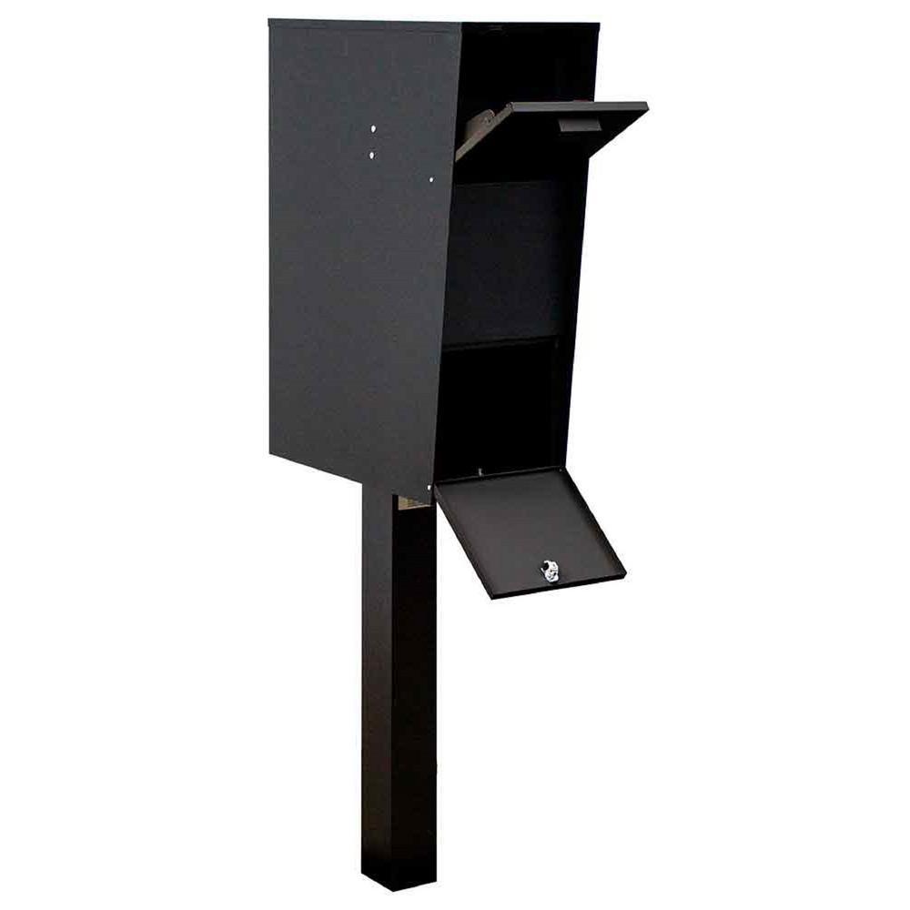 Vacation Black Post Mounted Locking Mailbox - Super Arbor