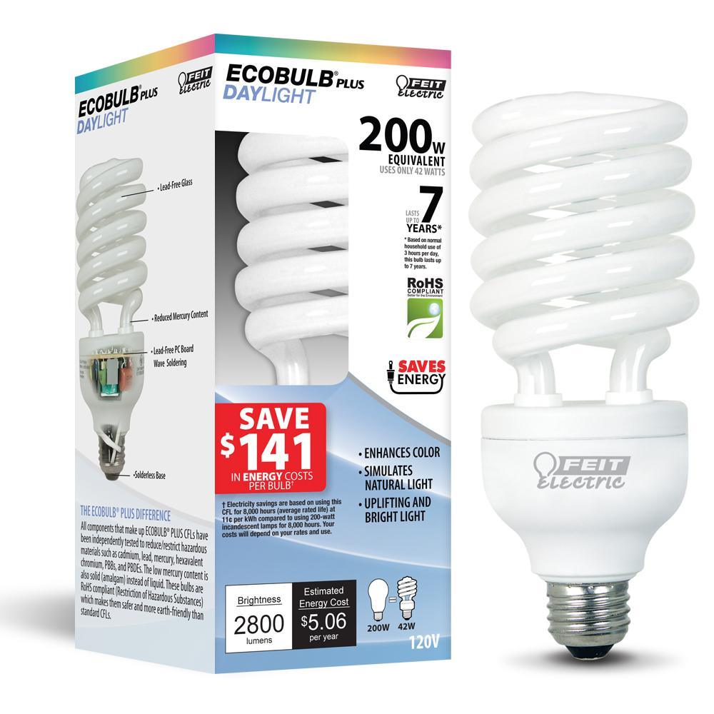 150-Watt Equivalent T4 Spiral Non-Dimmable E26 Base Compact Fluorescent CFL Light Bulb, Daylight 6500K - Super Arbor