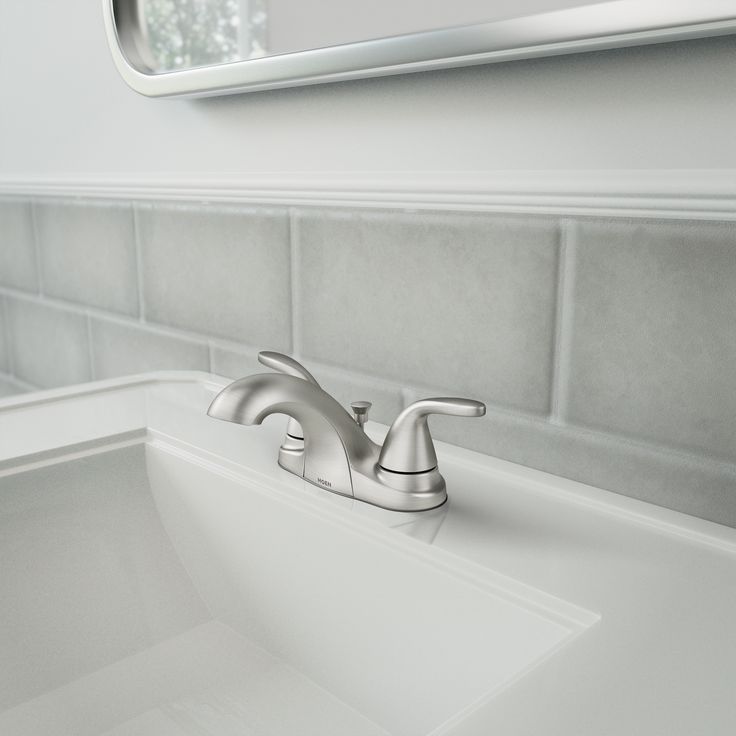 Moen Adler Spot Resist Brushed Nickel 2-handle 4-in Centerset WaterSense Bathroom Sink Faucet with Drain