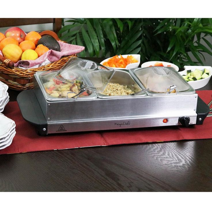 1.5 L Stainless Steel Warming Tray with 3 Crocks