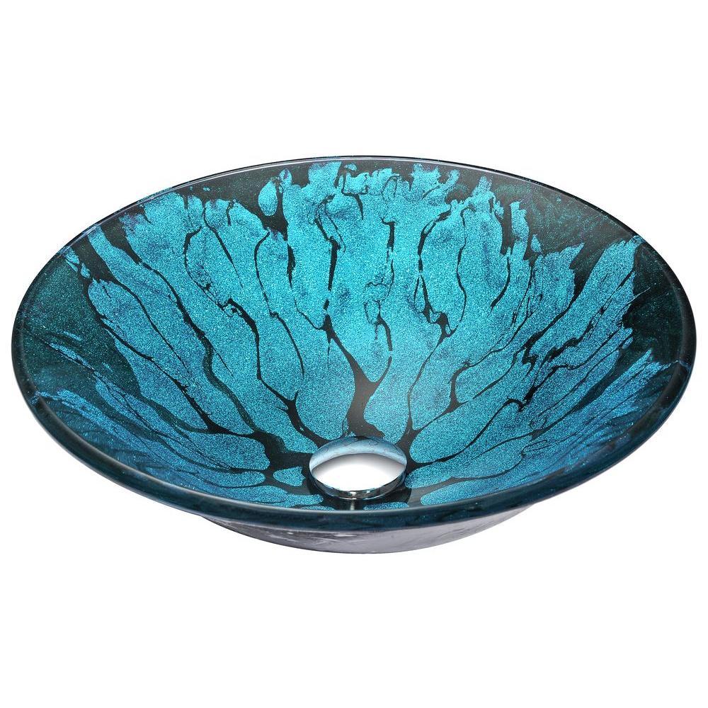 Key Series Deco-Glass Vessel Sink in Lustrous Blue and Black - Super Arbor