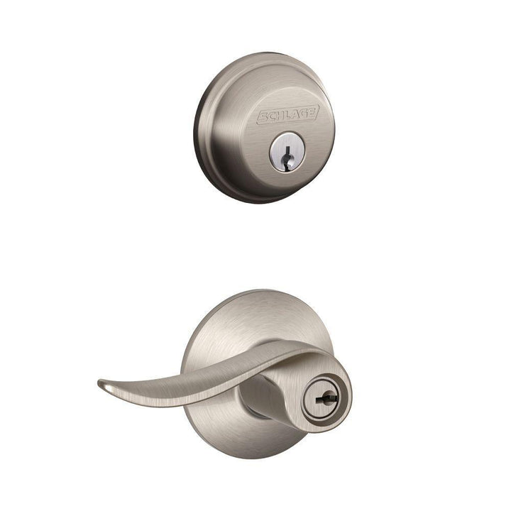Satin Nickel Single Cylinder Deadbolt with Sacramento Entry Door Lever Combo Pack - Super Arbor