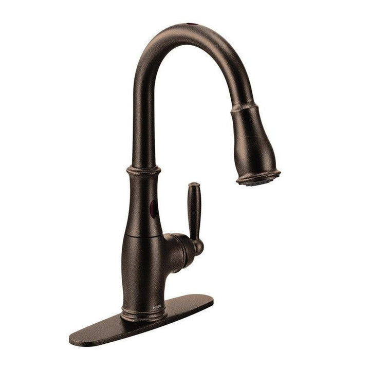 Moen Brantford Oil Rubbed Bronze 1-Handle Deck-Mount Pull-Down Touchless Kitchen Faucet (Deck Plate Included)
