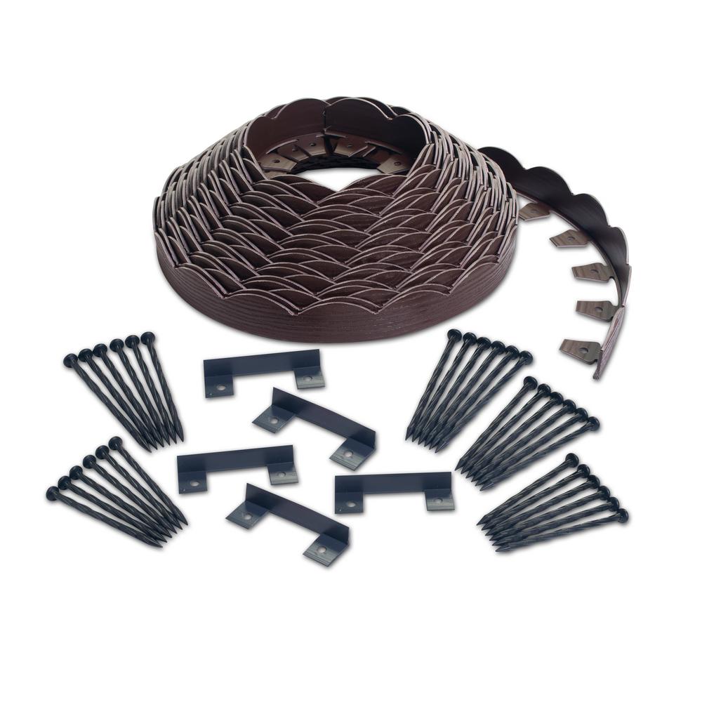 ProFlex 20 ft. Brown Scalloped Woodgrain Plastic No-Dig Edging Kit - Super Arbor