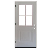 32 in. x 80 in. Premium Clear 4 Lite Plank Panel White Primed Steel Prehung Front Door - Super Arbor