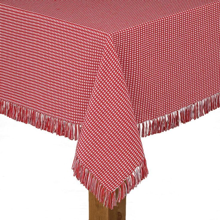 Homespun Fringed 60 in. x 102 in. Red 100% Cotton Tablecloth