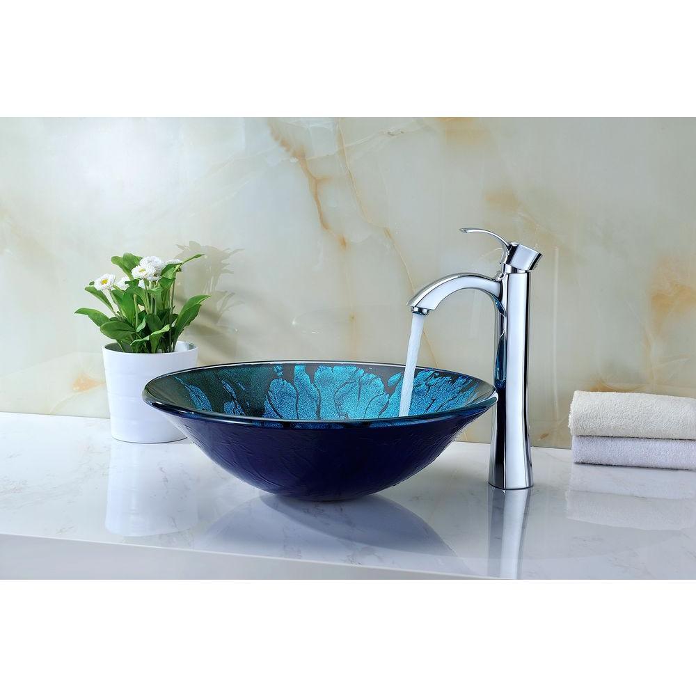 Key Series Deco-Glass Vessel Sink in Lustrous Blue and Black - Super Arbor
