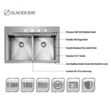 All-in-One Drop-In Stainless Steel 33 in. 4-Hole 50/50 Double Bowl Kitchen Workstation Sink with Accessories - Super Arbor