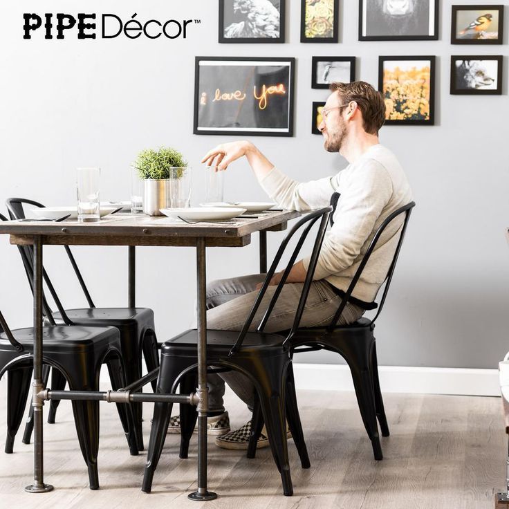 3/4 in. Black Pipe 42.5 in. L x 30 in. H Poker Design Kitchen Table Kit